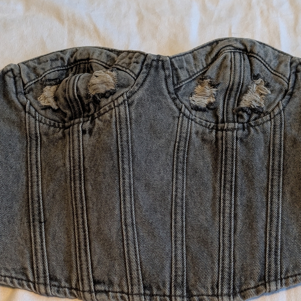 NWT Distressed Denim Cup Corset Crop BustierSize US 0 Y2K Grunge Edge